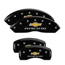 Load image into Gallery viewer, 4-Caliper-Covers-Engraved-Front--Rear-Chevy-Racing-Black-Finish-Silver-Ch