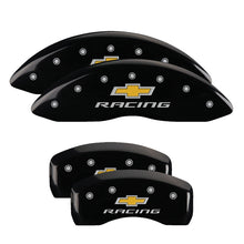 Load image into Gallery viewer, 4-Caliper-Covers-Engraved-Front--Rear-Chevy-Racing-Black-Finish-Silver-Ch
