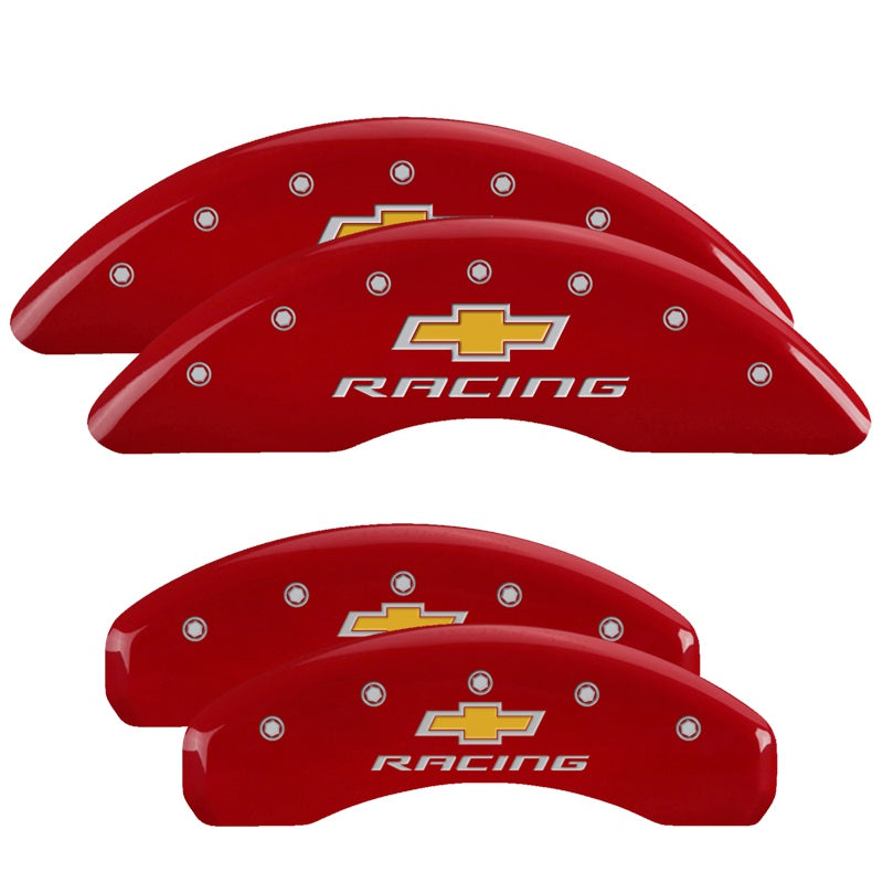 4-Caliper-Covers-Engraved-Front--Rear-Chevy-Racing-Red-Finish-Silver-Char-2016-Chevrolet-Camaro