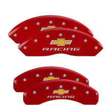 Load image into Gallery viewer, 4-Caliper-Covers-Engraved-Front--Rear-Chevy-Racing-Red-Finish-Silver-Char-2017-Chevrolet-Camaro