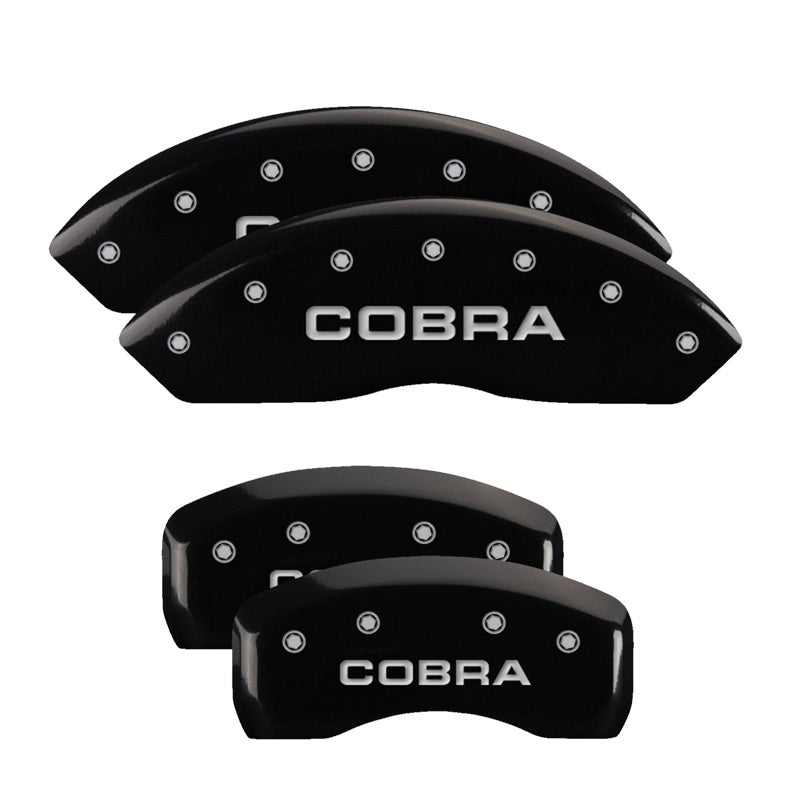 4-Caliper-Covers-Engraved-Front--Rear-Cobra-Black-Finish-Silver-Ch
