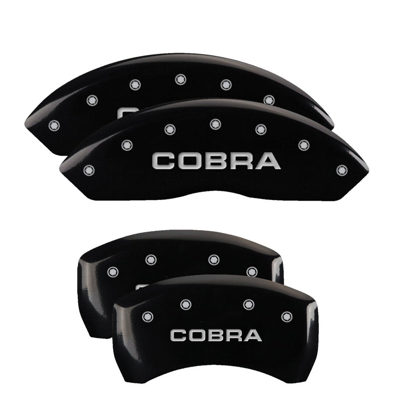 4-Caliper-Covers-Engraved-Front--Rear-Cobra-Black-Finish-Silver-Ch