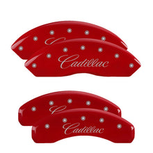 Load image into Gallery viewer, 4-Caliper-Covers-Engraved-Front--Rear-CursiveCadillac-Red-Finish-Silver-Ch