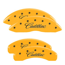 Load image into Gallery viewer, 4-Caliper-Covers-Engraved-Front--Rear-CursiveCadillac-Yellow-Finish-Black-Ch
