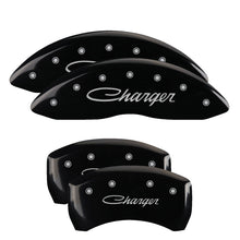 Load image into Gallery viewer, 4-Caliper-Covers-Engraved-Front--Rear-CursiveCharger-Black-Finish-Silver-Ch