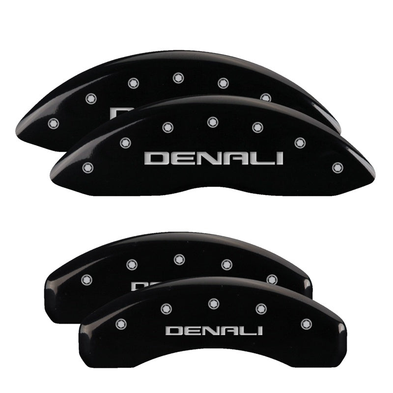 4-Caliper-Covers-Engraved-Front--Rear-Denali-Black-Finish-Silver-Ch