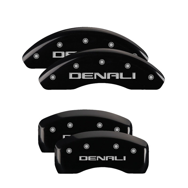 4-Caliper-Covers-Engraved-Front--Rear-Denali-Black-Finish-Silver-Ch