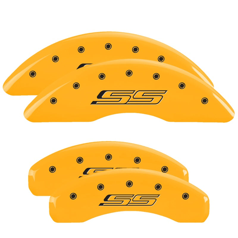 4-Caliper-Covers-Engraved-Front--Rear-Gen-5Ss-Yellow-Finish-Black-Ch