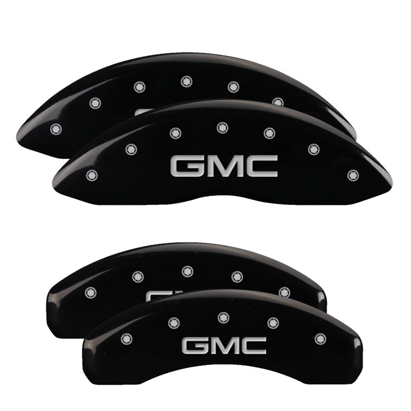 4-Caliper-Covers-Engraved-Front--Rear-Gmc-Black-Finish-Silver-Ch