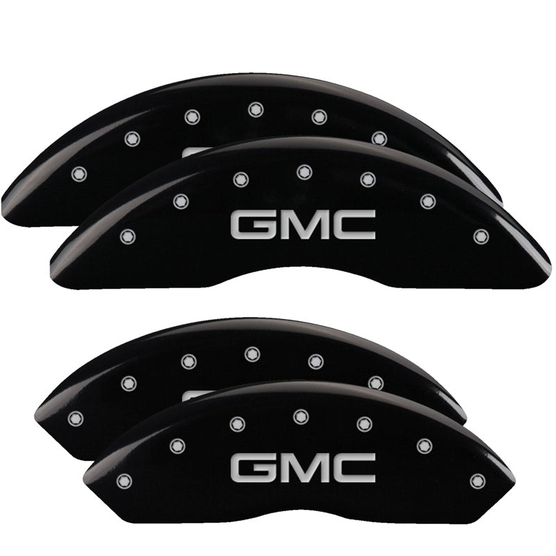 4-Caliper-Covers-Engraved-Front--Rear-Gmc-Black-Finish-Silver-Ch