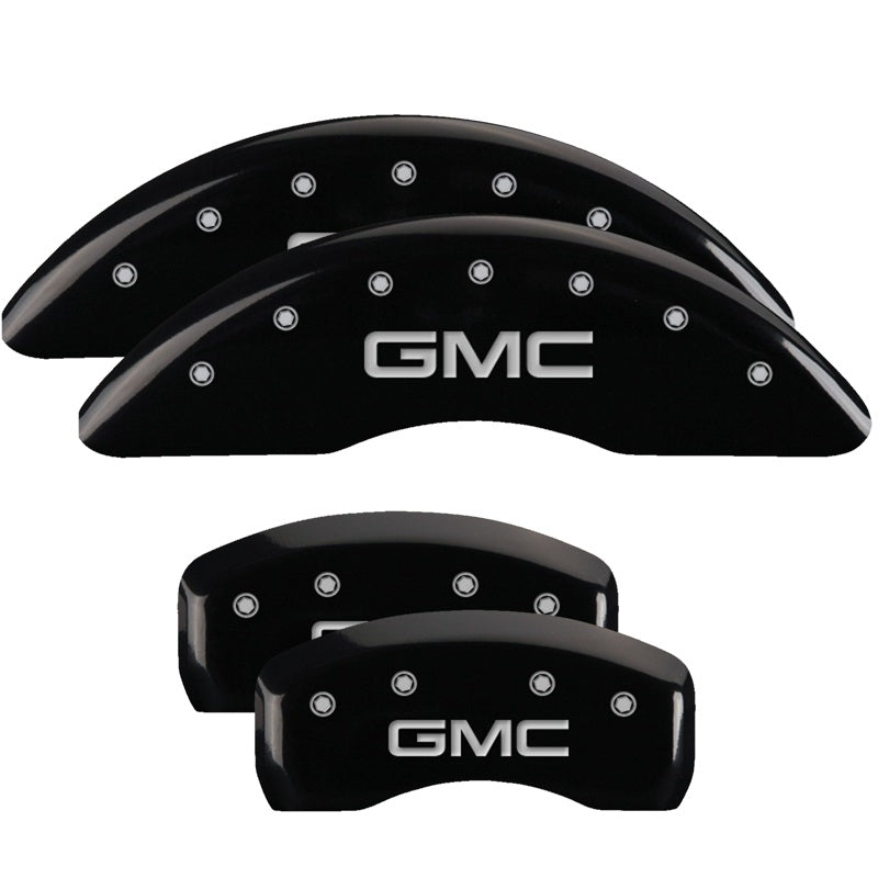 4-Caliper-Covers-Engraved-Front--Rear-Gmc-Black-Finish-Silver-Ch