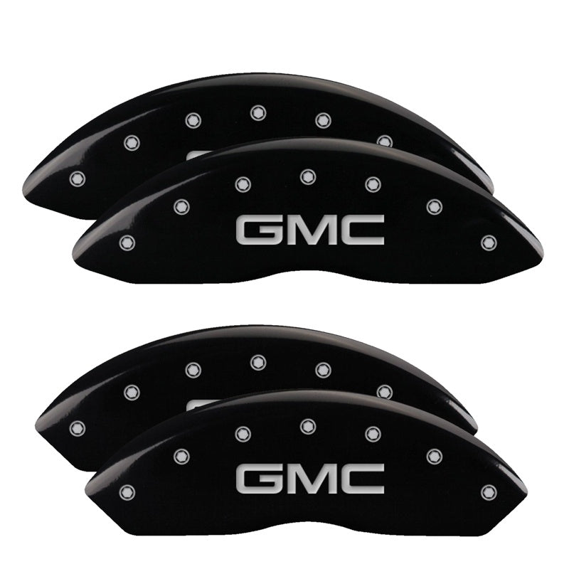 4-Caliper-Covers-Engraved-Front--Rear-Gmc-Black-Finish-Silver-Char-2009-Gmc-Savana-2500