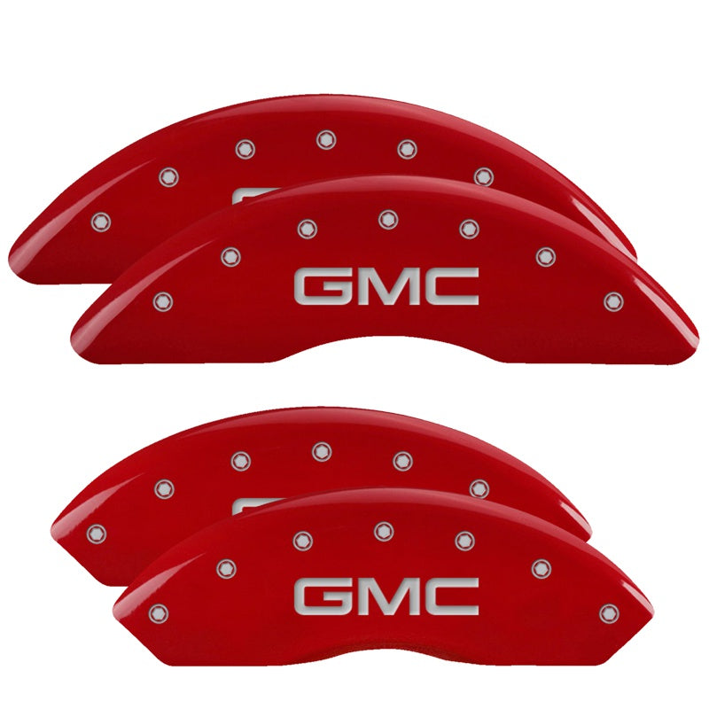 4-Caliper-Covers-Engraved-Front--Rear-Gmc-Red-Finish-Silver-Ch