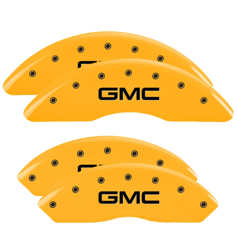4-Caliper-Covers-Engraved-Front--Rear-Gmc-Yellow-Finish-Black-Ch