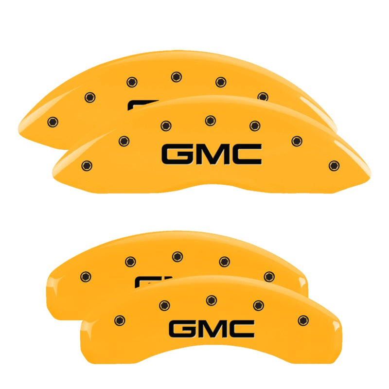 4-Caliper-Covers-Engraved-Front--Rear-Gmc-Yellow-Finish-Black-Ch
