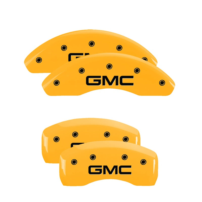 4-Caliper-Covers-Engraved-Front--Rear-Gmc-Yellow-Finish-Black-Ch