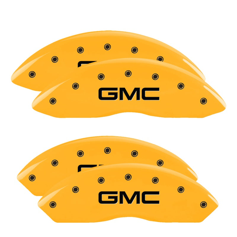 4-Caliper-Covers-Engraved-Front--Rear-Gmc-Yellow-Finish-Black-Char-2016-Gmc-Savana-3500