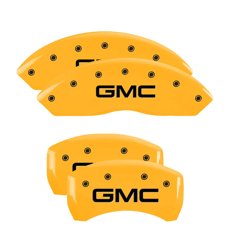 4-Caliper-Covers-Engraved-Front--Rear-Gmc-Yellow-Finish-Black-Char-2019-Gmc-Arcadia