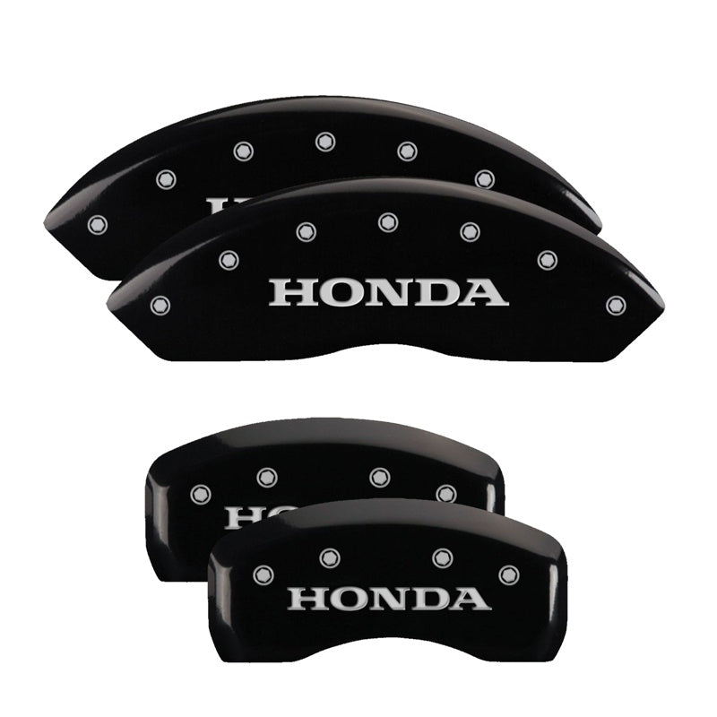 4-Caliper-Covers-Engraved-Front--Rear-Honda-Black-Finish-Silver-Ch