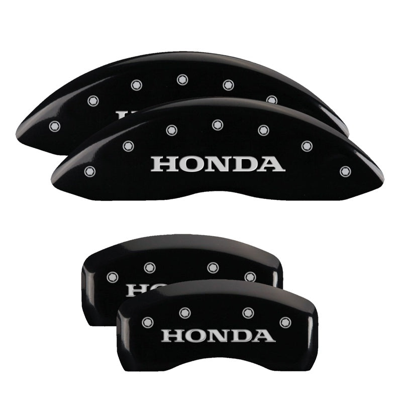 4-Caliper-Covers-Engraved-Front--Rear-Honda-Black-Finish-Silver-Ch