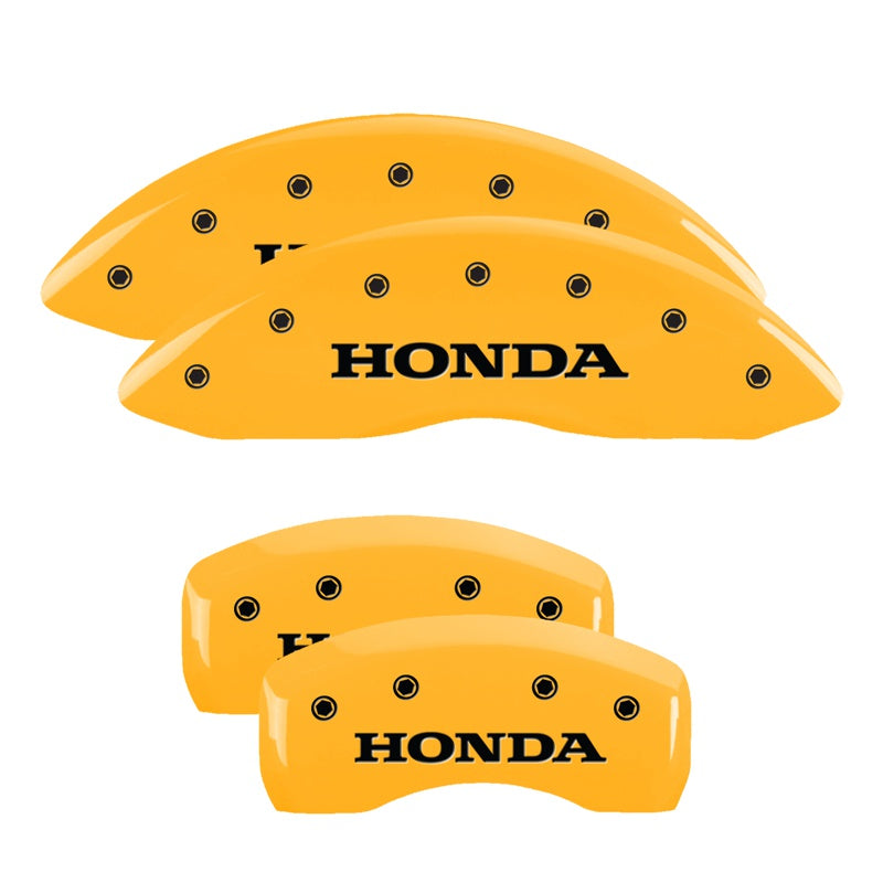 4-Caliper-Covers-Engraved-Front--Rear-Honda-Yellow-Finish-Black-Ch