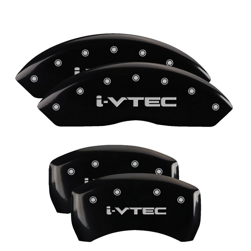 4-Caliper-Covers-Engraved-Front--Rear-I-Vtec-Black-Finish-Silver-Ch