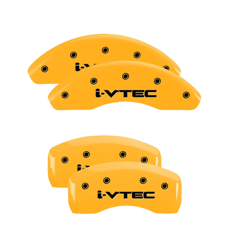 4-Caliper-Covers-Engraved-Front--Rear-I-Vtec-Yellow-Finish-Black-Ch