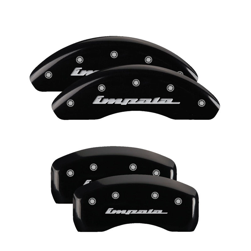 4-Caliper-Covers-Engraved-Front--Rear-Impala-Black-Finish-Silver-Ch