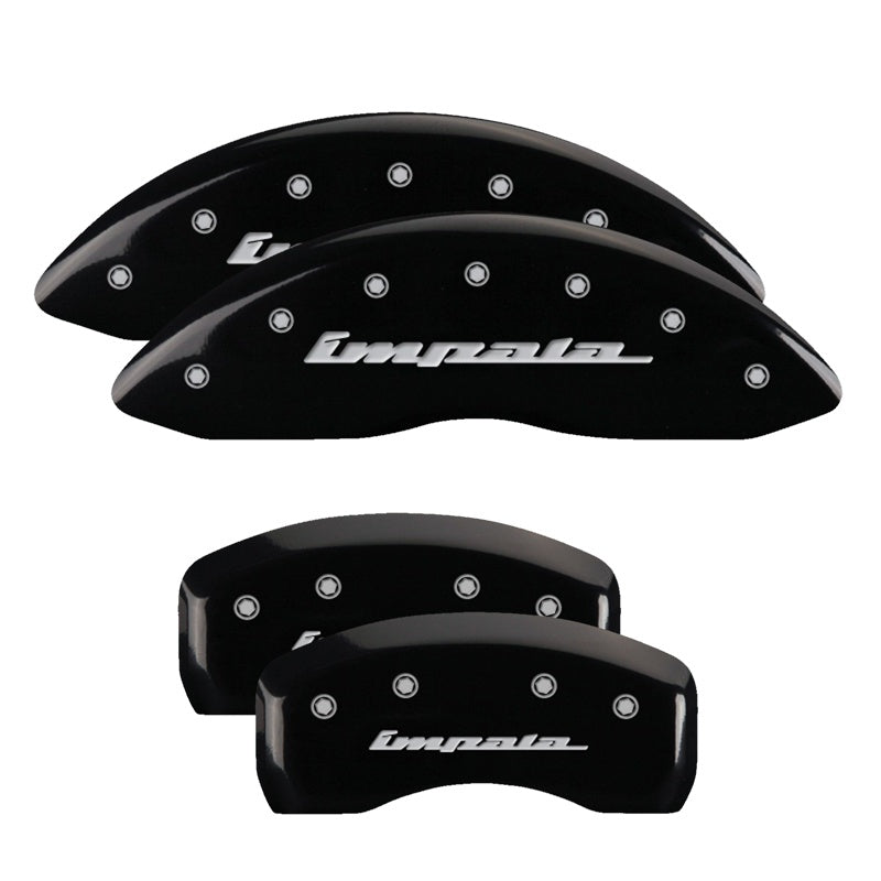 4-Caliper-Covers-Engraved-Front--Rear-Impala-Black-Finish-Silver-Ch