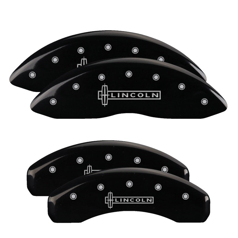 4-Caliper-Covers-Engraved-Front--Rear-Lincoln-Black-Finish-Silver-Ch