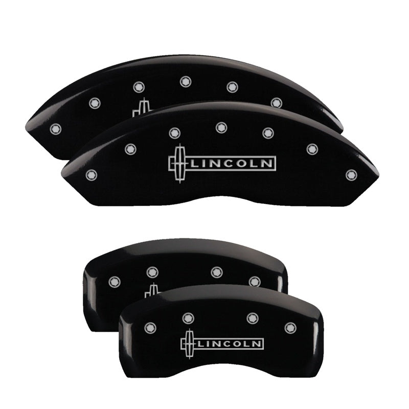 4-Caliper-Covers-Engraved-Front--Rear-Lincoln-Black-Finish-Silver-Ch