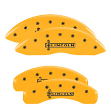 Load image into Gallery viewer, 4-Caliper-Covers-Engraved-Front--Rear-Lincoln-Yellow-Finish-Black-Ch