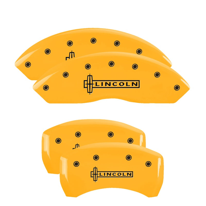 4-Caliper-Covers-Engraved-Front--Rear-Lincoln-Yellow-Finish-Black-Char-2005-Lincoln-Ls