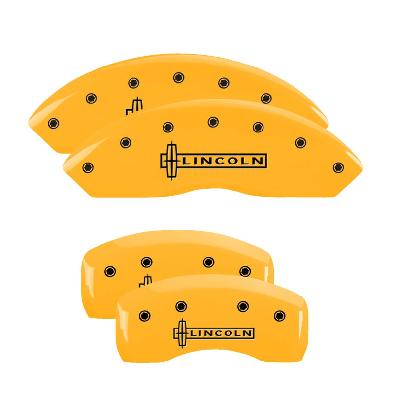 4-Caliper-Covers-Engraved-Front--Rear-Lincoln-Yellow-Finish-Black-Char-2009-Lincoln-Mkx