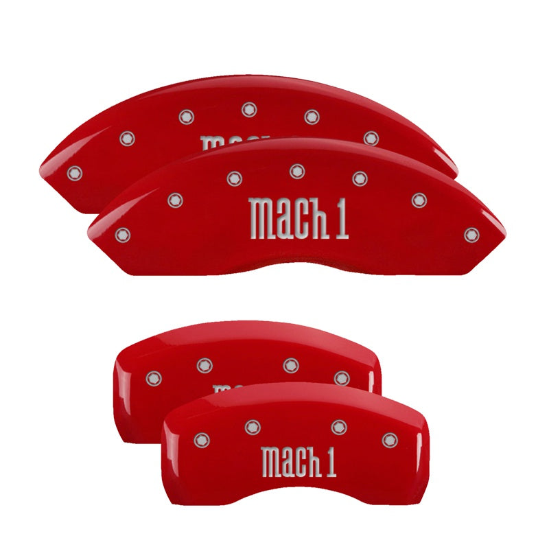 4-Caliper-Covers-Engraved-Front--Rear-Mach-1-Red-Finish-Silver-Ch