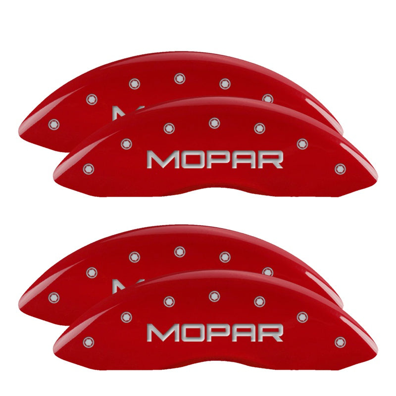 4-Caliper-Covers-Engraved-Front--Rear-Mopar-Red-Finish-Silver-Ch