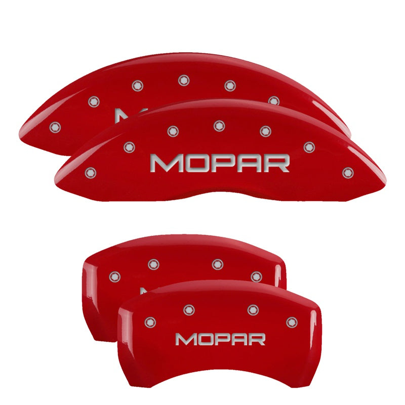 4-Caliper-Covers-Engraved-Front--Rear-Mopar-Red-Finish-Silver-Char-2018-Chrysler-Pacifica