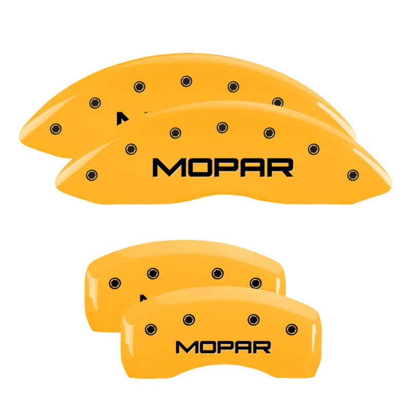 4-Caliper-Covers-Engraved-Front--Rear-Mopar-Yellow-Finish-Black-Ch