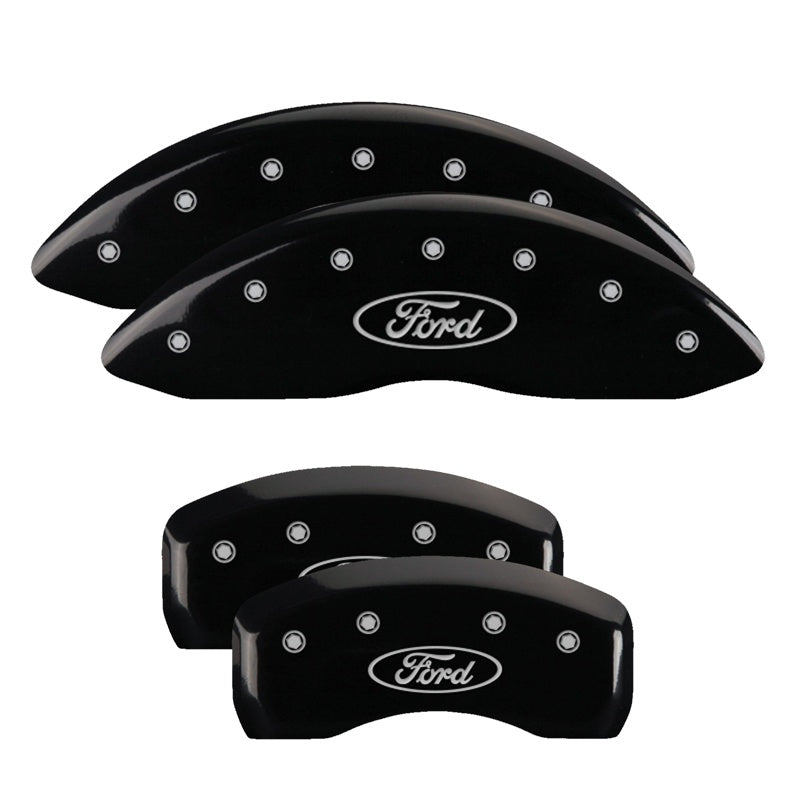 4-Caliper-Covers-Engraved-Front--Rear-Oval-LogoFord-Black-Finish-Silver-Ch