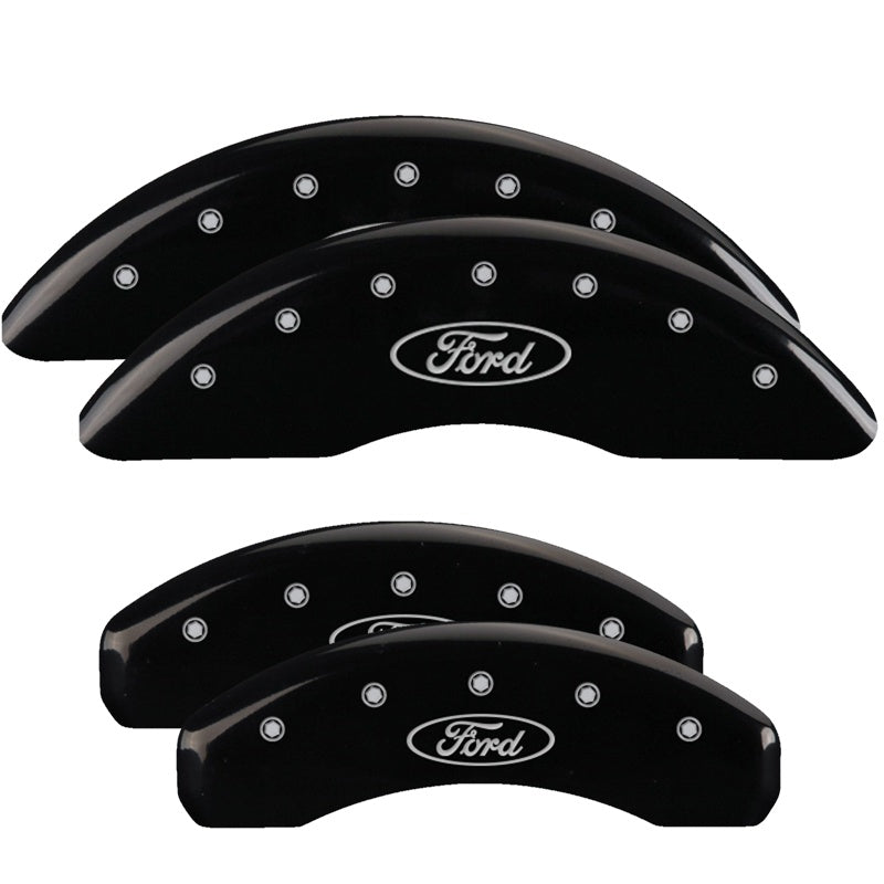 4-Caliper-Covers-Engraved-Front--Rear-Oval-LogoFord-Black-Finish-Silver-Ch