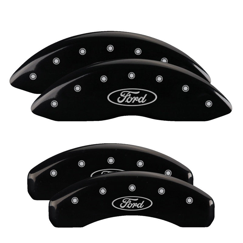4-Caliper-Covers-Engraved-Front--Rear-Oval-LogoFord-Black-Finish-Silver-Ch