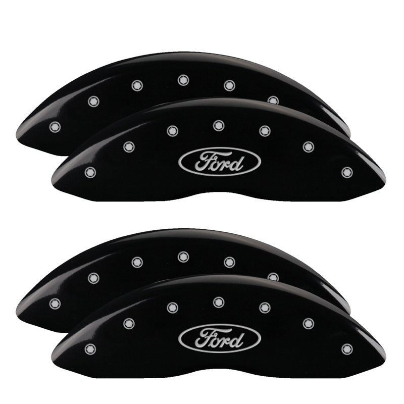 4-Caliper-Covers-Engraved-Front--Rear-Oval-LogoFord-Black-Finish-Silver-Ch