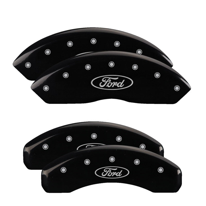 4-Caliper-Covers-Engraved-Front--Rear-Oval-LogoFord-Black-Finish-Silver-Ch