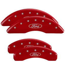 Load image into Gallery viewer, 4-Caliper-Covers-Engraved-Front--Rear-Oval-LogoFord-Red-Finish-Silver-Ch