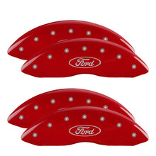 Load image into Gallery viewer, 4-Caliper-Covers-Engraved-Front--Rear-Oval-LogoFord-Red-Finish-Silver-Ch