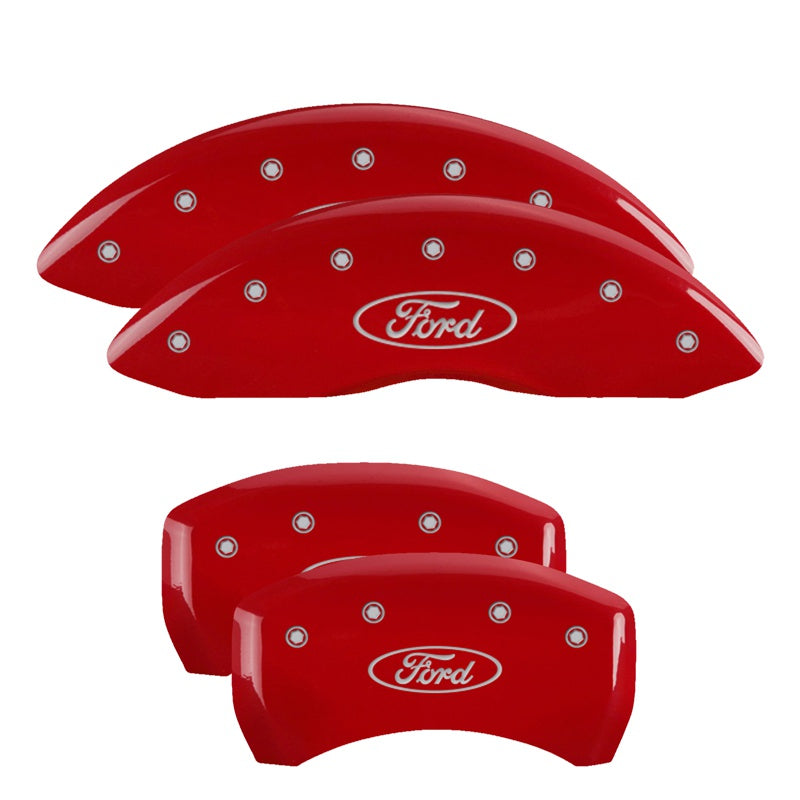 4-Caliper-Covers-Engraved-Front--Rear-Oval-LogoFord-Red-Finish-Silver-Ch
