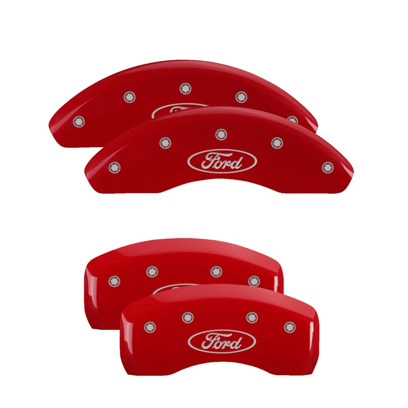 4-Caliper-Covers-Engraved-Front--Rear-Oval-LogoFord-Red-Finish-Silver-Ch