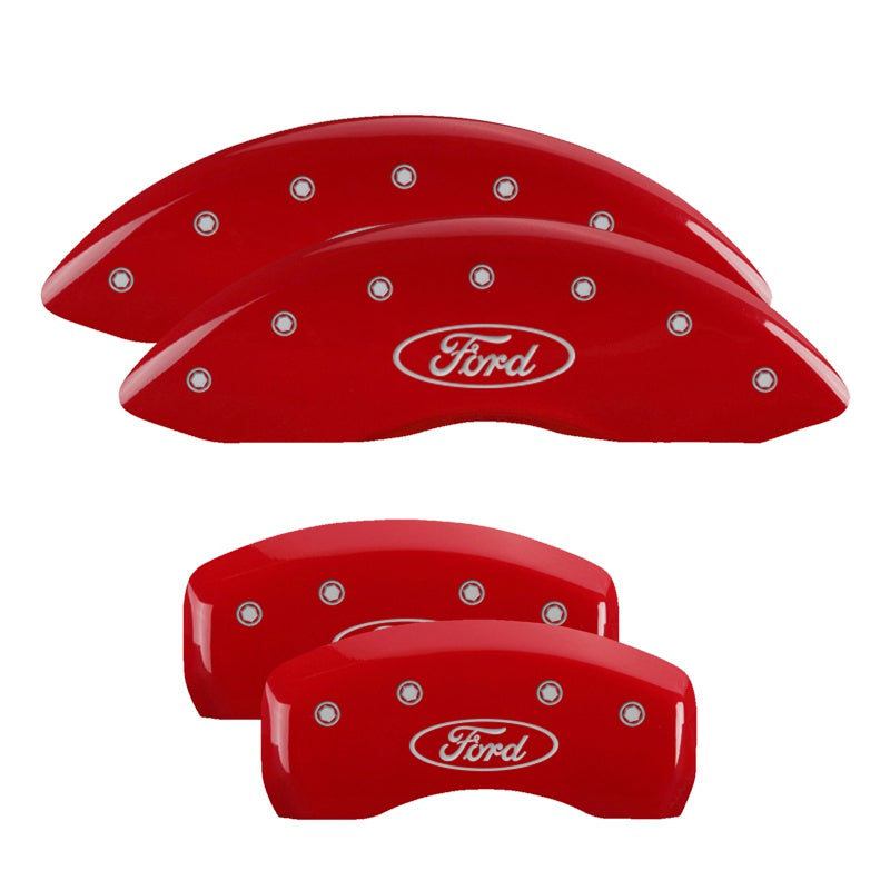 4-Caliper-Covers-Engraved-Front--Rear-Oval-LogoFord-Red-Finish-Silver-Ch