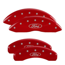 Load image into Gallery viewer, 4-Caliper-Covers-Engraved-Front--Rear-Oval-LogoFord-Red-Finish-Silver-Ch