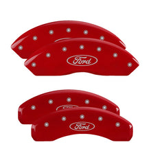 Load image into Gallery viewer, 4-Caliper-Covers-Engraved-Front--Rear-Oval-LogoFord-Red-Finish-Silver-Char-2019-Ford-Ranger